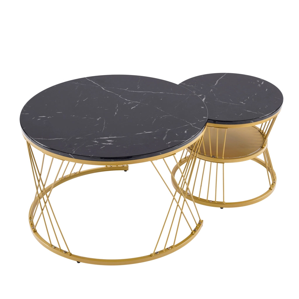 Tavolino da salotto nidificante moderno - Zephmum - Set di 2, cornice dorata, finitura lucida