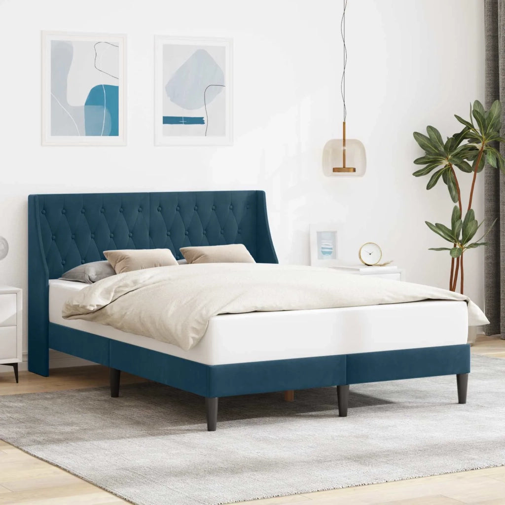 Letto matrimoniale | Letto per adulti | Struttura del letto con testiera Blu 120 x 200 cm Velluto