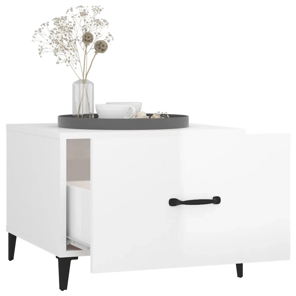 Tavolino Salotto con Gambe in Metallo Bianco Lucido 50x50x40cm 812738