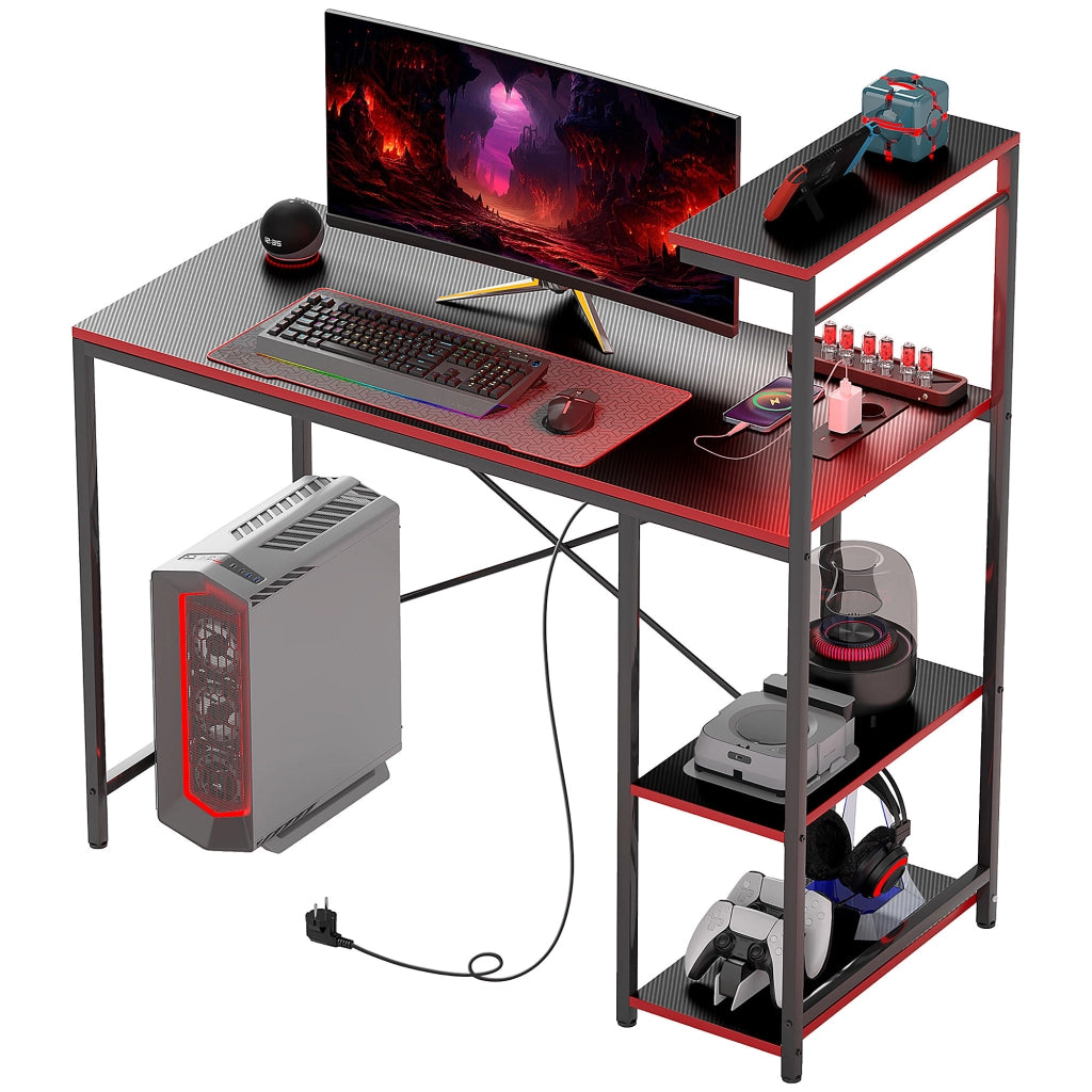 Scrivania Gaming con LED e Ripiani ¨C Zephmum ¨C Nero 110x50x75 cm