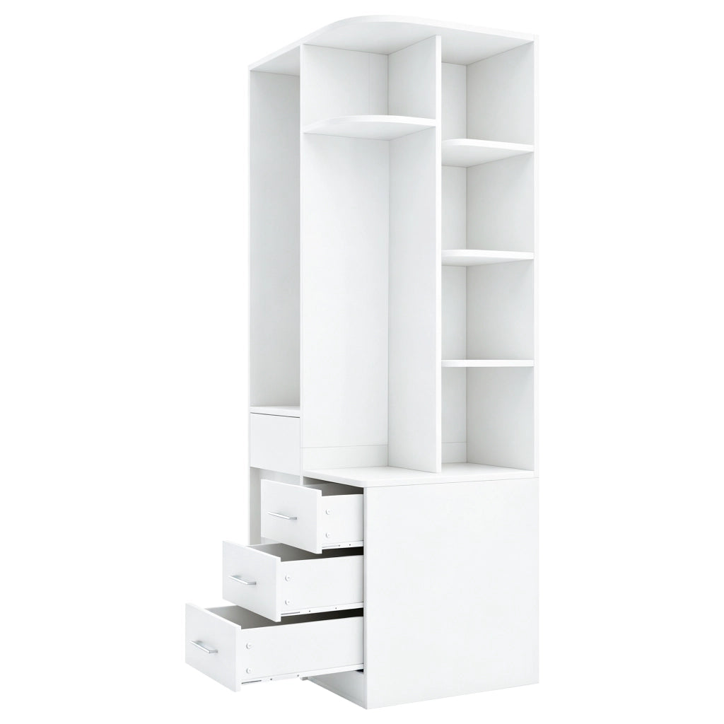Armadio con 1 anta; ripiani aperti; cassetti; barra appendiabiti per camera da letto; in MDF bianco; 70 × 55 × 175 cm
