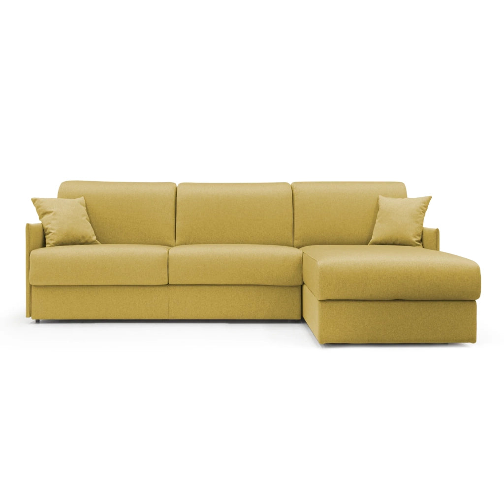 Evans Divano letto angolare con penisola in morbido tessuto impermeabile T13 252 cm Destro (mat. 140x197)  giallo