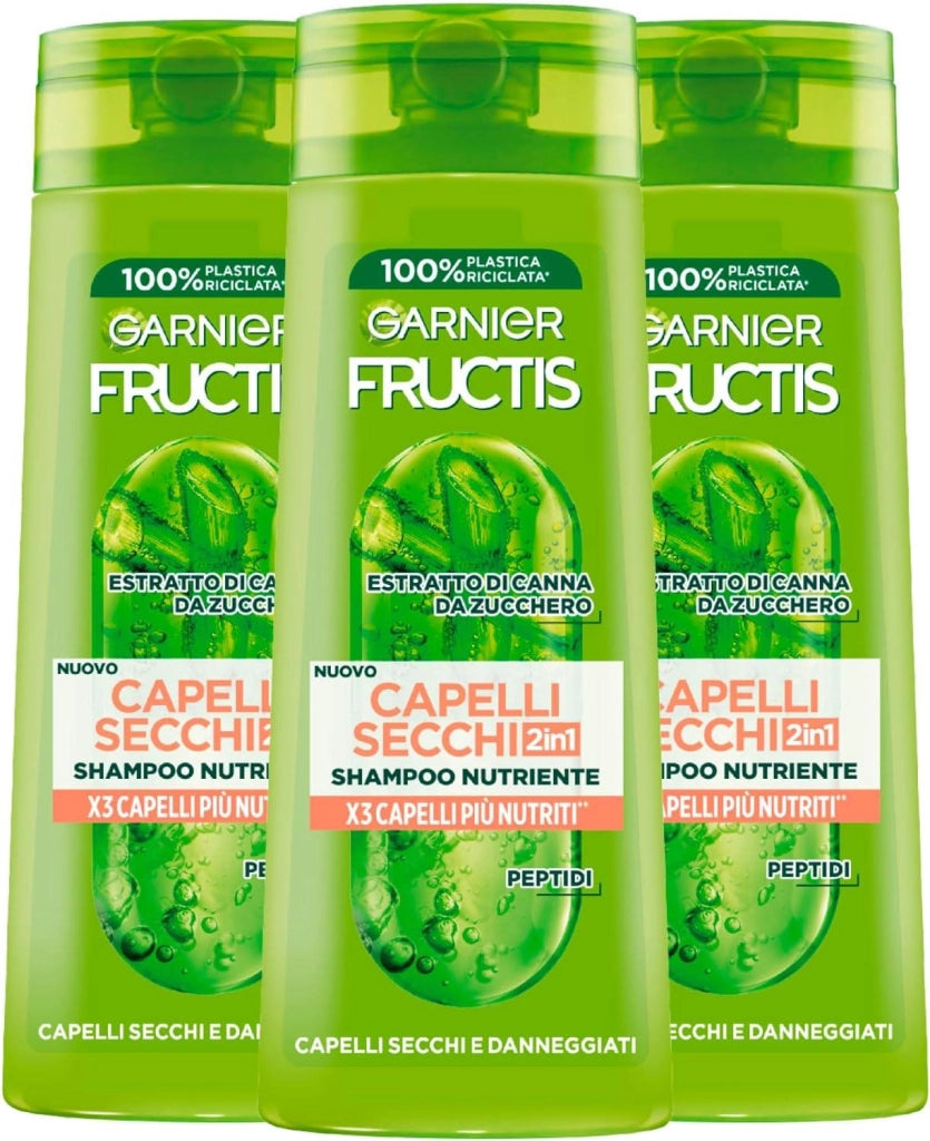 GARNIER FRUCTIS SET 3 PZ SHAMPOO 250 ML L'UNO PER CAPELLI SECCHI E DANNEGGIATI  2IN1 NUTRIENTE X3 CAPELLI PIU NUTRITI