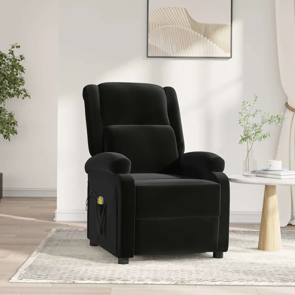 Poltrona Massaggiante | Sedia Relax Elettrica Nera in Velluto