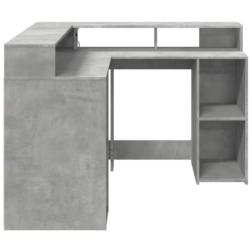 Scrivania | Tavolo da Ufficio con Luci LED Grigio Cemento 130x130x91 cm Multistrato