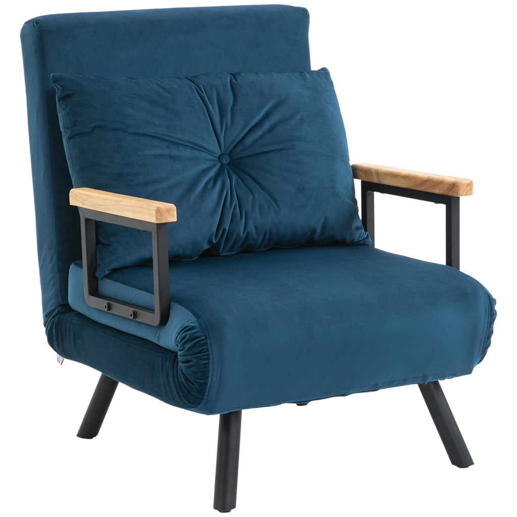 Poltrona letto 1 posto ¨C Minimal ¨C blu, legno, velluto