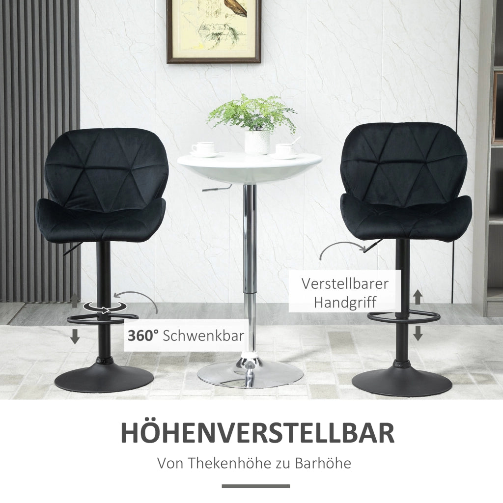 Set di 2 sgabelli da bar girevoli con schienale ¨C Minimal ¨C regolabili in altezza, velluto nero, 51.5x57.5x93-114.5 cm
