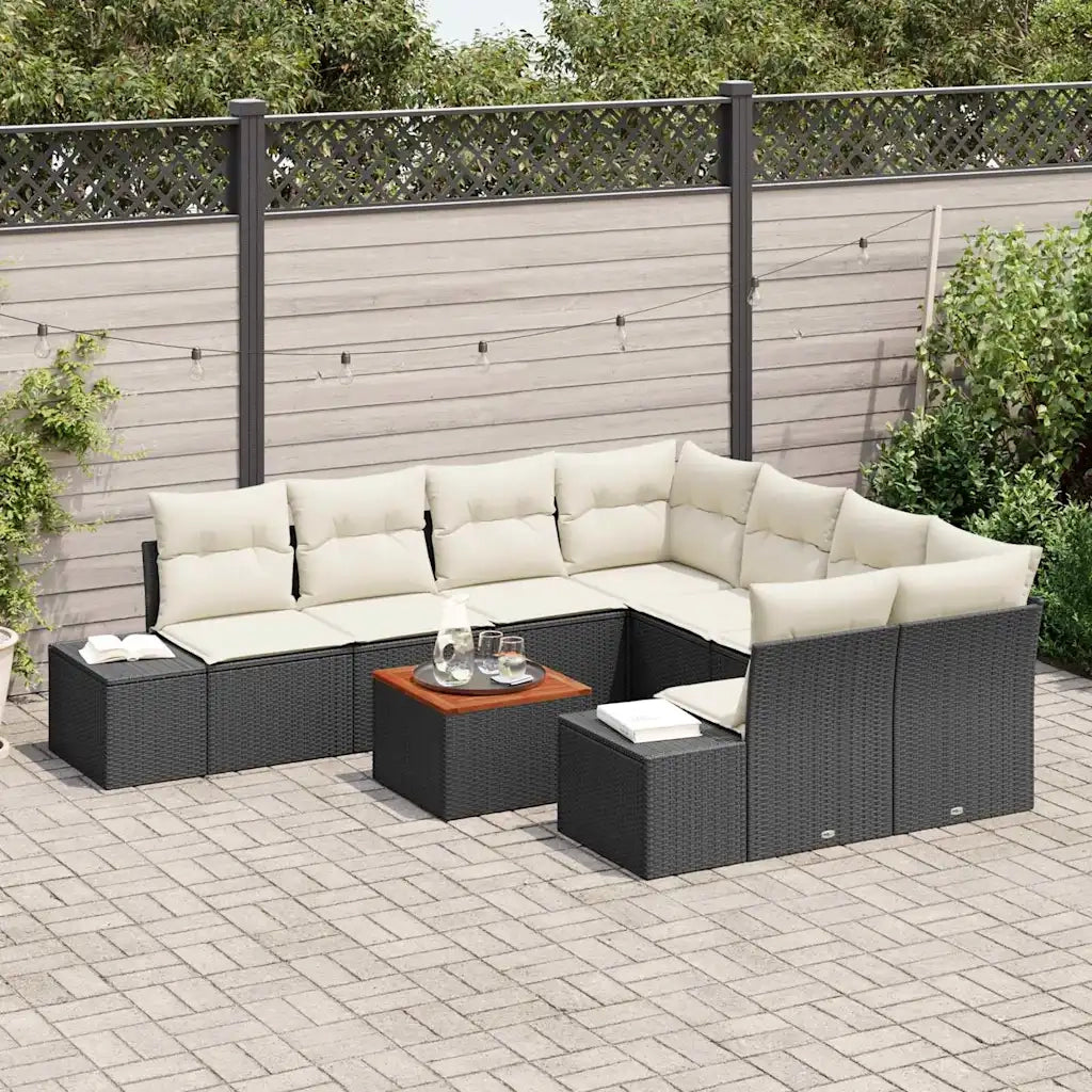 Set Divano da Giardino con cuscino 9 pcs Nero polyrattan 3347936