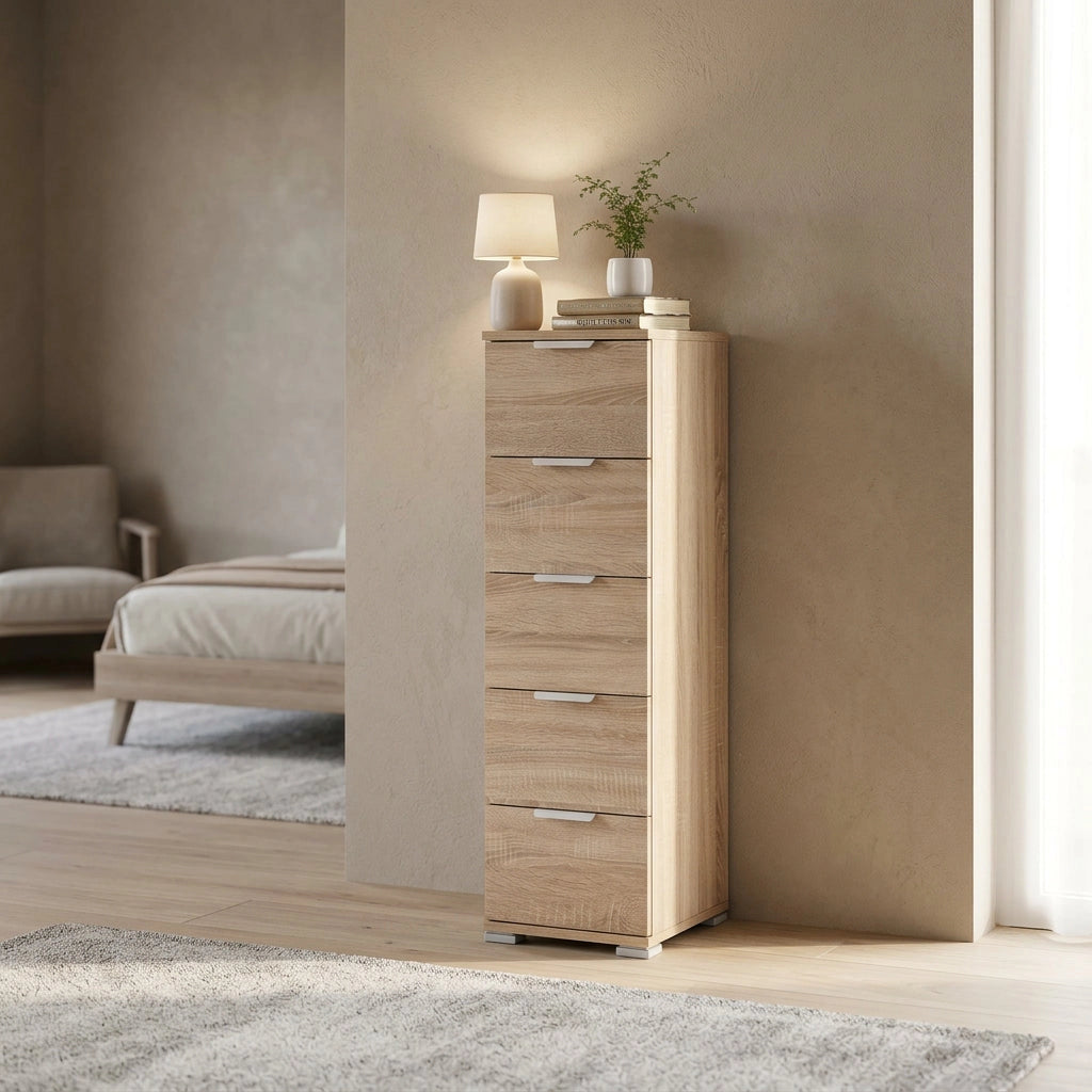 Cassettiera 5 cassetti in Legno Composito cm 27x38x103 - LANCELOT