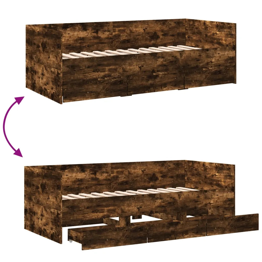 Divano Letto con Cassetti senza Materasso Rovere Fumo 100x200cm 3280815