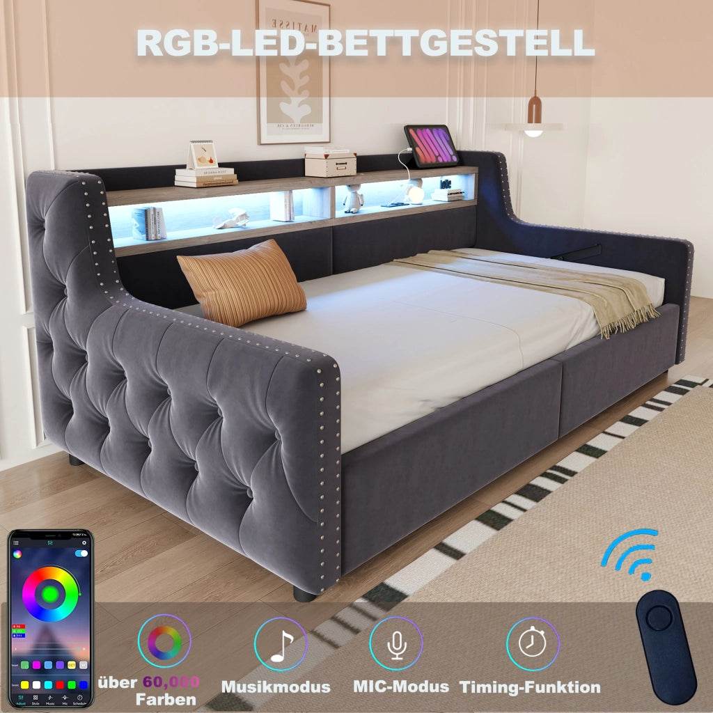 Letto divano con vano contenitore idraulico velluto 90x200 cm