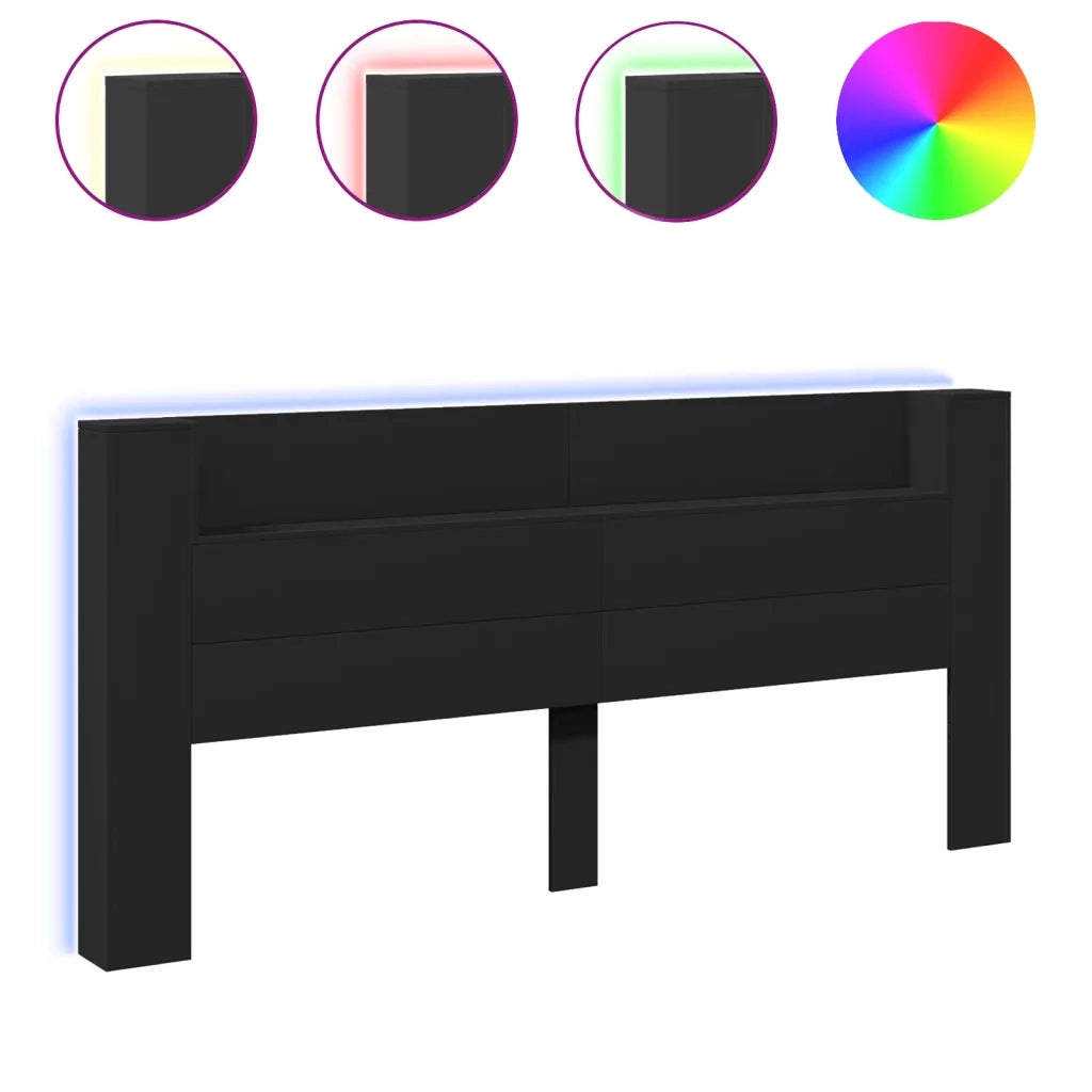 Testiera | Testata con Contenitore a LED Nera 220x16,5x103,5 cm