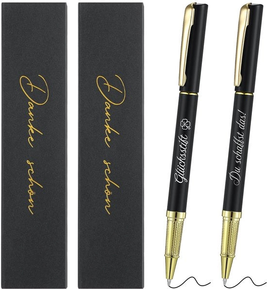 Stilo di fortuna - Penna stilografica - Regalo per colleghi - Ringraziamento - Regalo di addio - Design nero/oro - Stile professionale