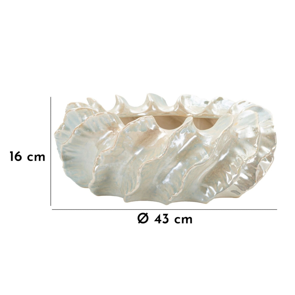 Cachepot Perly largo in ceramica perlata con decoro a conchiglia