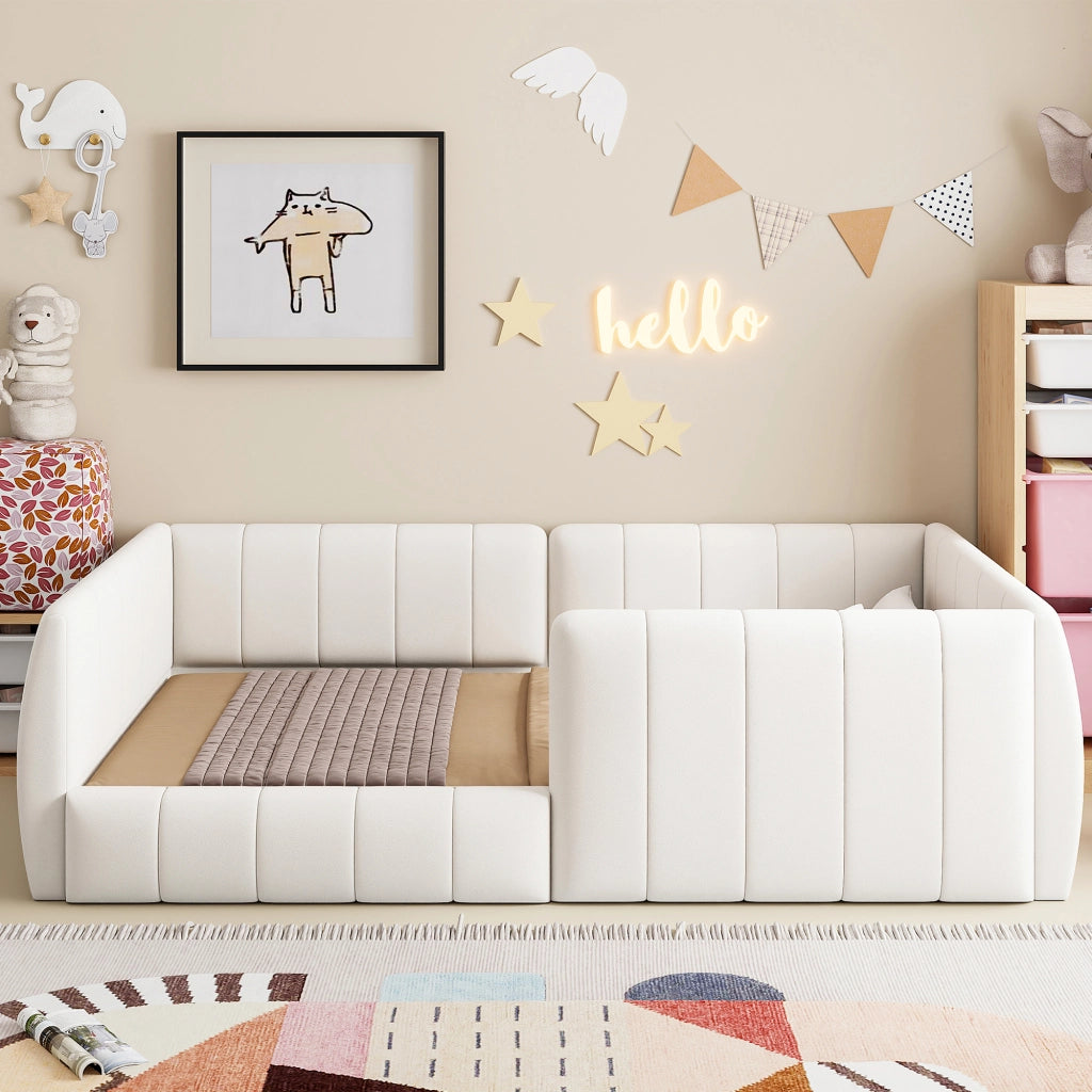 letto a piattaforma imbottito mdf beige 90 x 200 cm