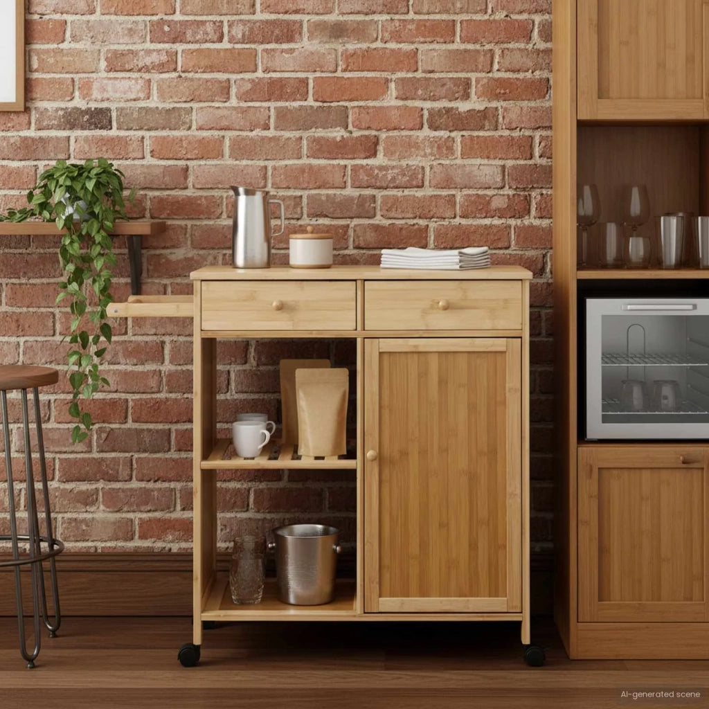 Carrello da Cucina con Ruote Naturale 90,5 x 36 x 86,5 cm Bamb¨´ CFW7358119