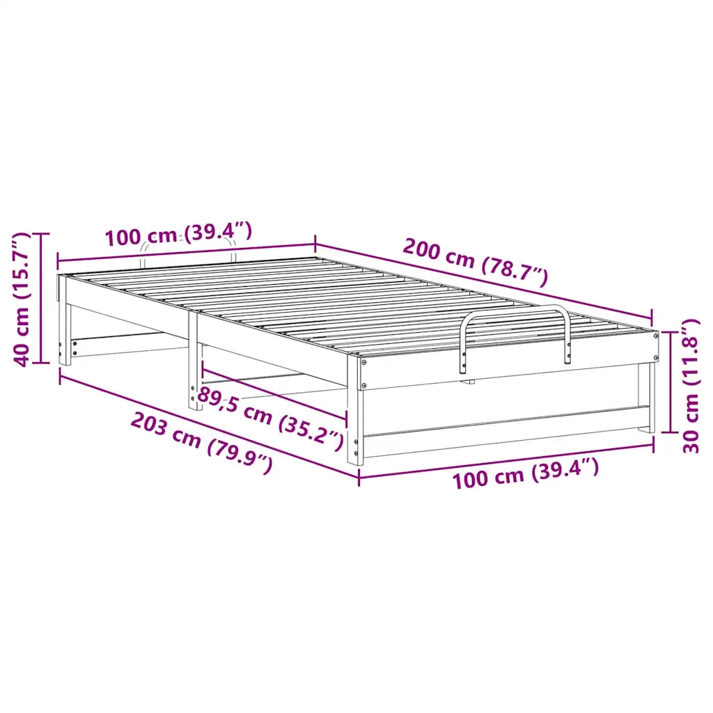 Letto singolo | Letto per adulti | Struttura del letto Bianco 100 x 200 cm Pino massello