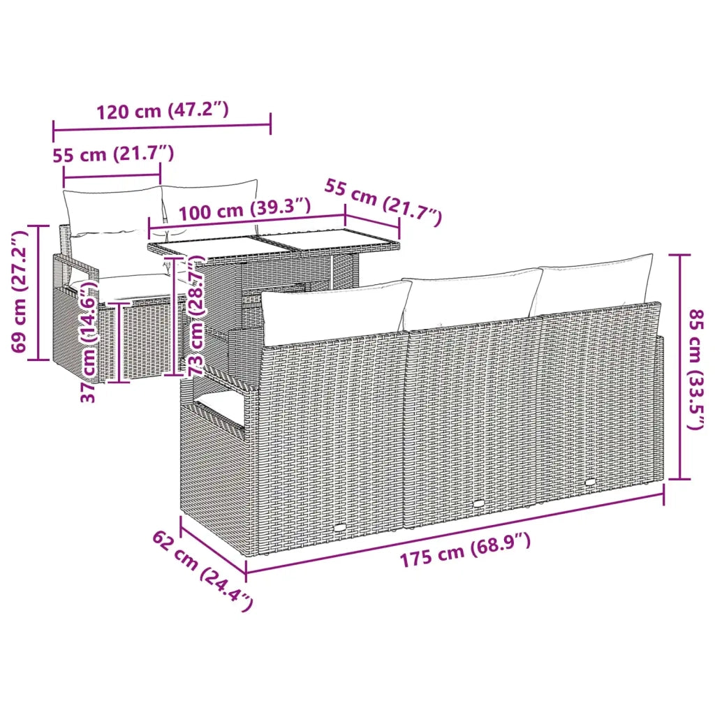Set Divano da Giardino 6 pcs Marrone e Rosso polyrattan 3348740