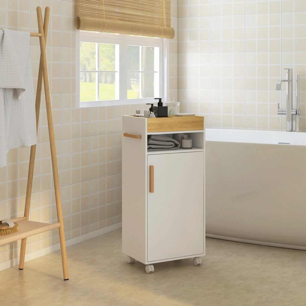 Mobiletto Bagno con Vassoio, Ripiano e Armadietto ¨C Minimal ¨C Truciolato, 40x30x88 cm, Bianco
