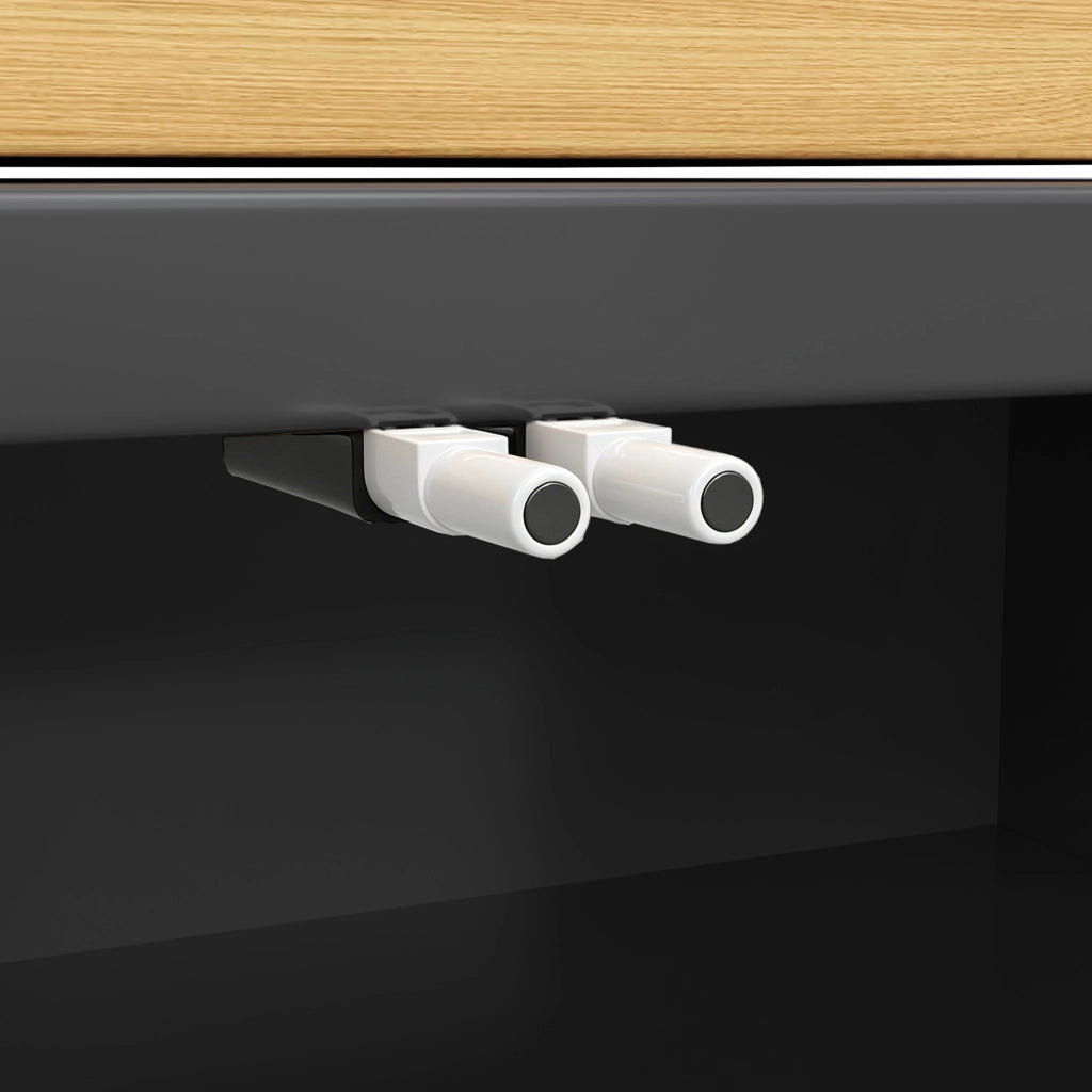 Tavolo allungabile con mobile laterale, LED e piano girevole a 360° per cucina, in MDF e vetro, nero, 120 × 40 × 72 cm