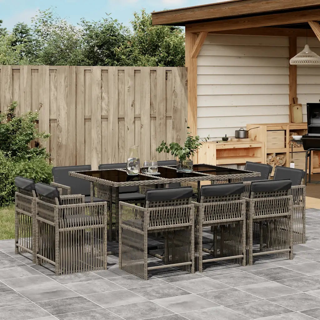 Set da Pranzo da Giardino 11pz con Cuscini in Polyrattan Grigio