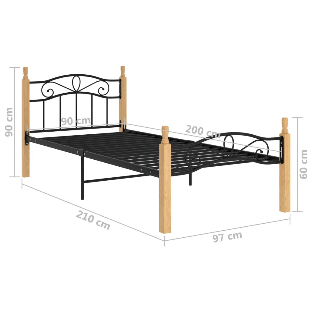 Giroletto Nero in Metallo e Legno Massello di Rovere 90x200 cm 324911