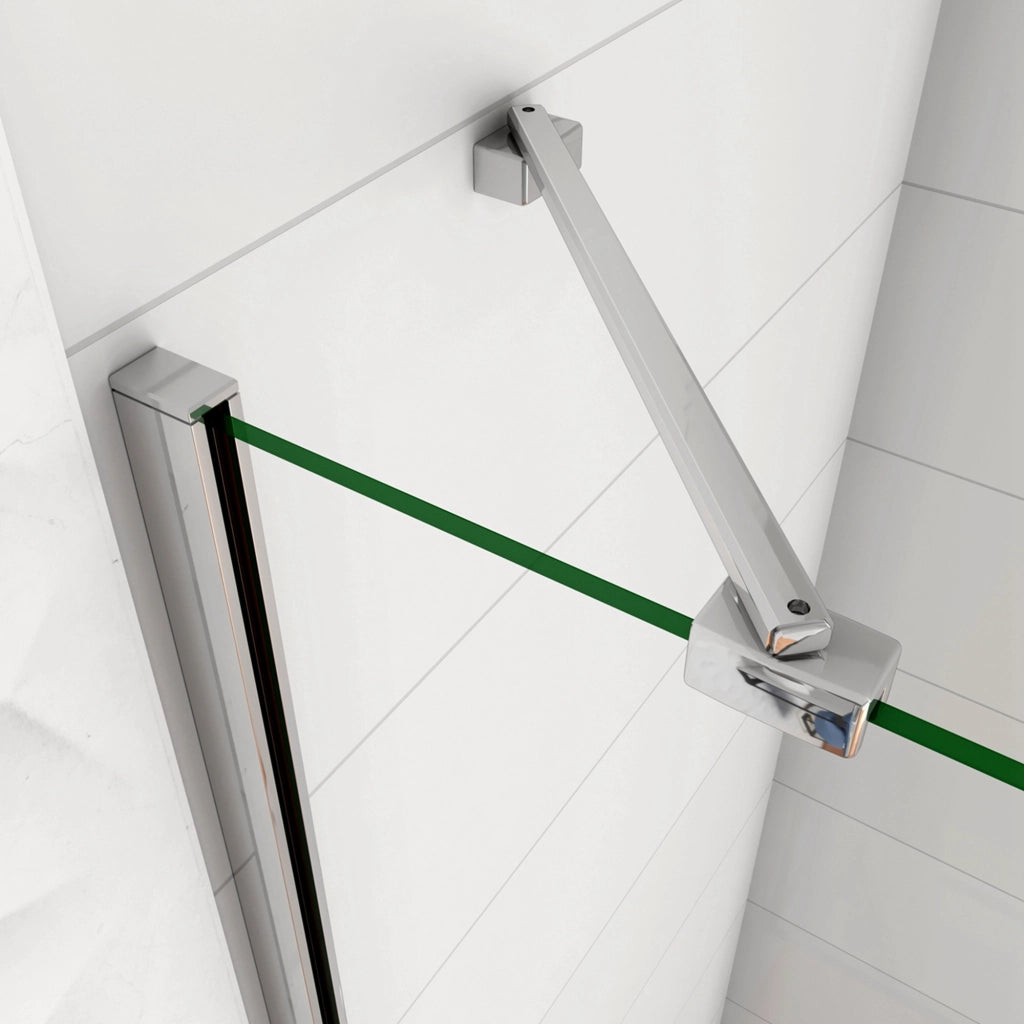 WALK IN Parete Doccia Paretina Fissa + Porta Movibile 86x190 cm in Vetro 8 mm Trasparente Temperato Anticalcare con Barra Stabilizzatrice Telaio Cromato Lucido