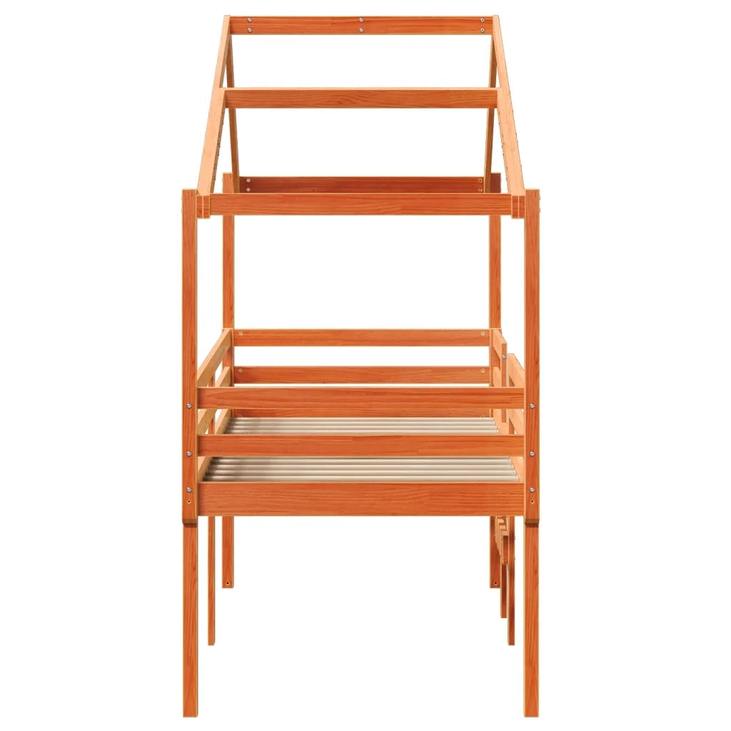 Letto a Soppalco con Tetto Marrone Cera 90x200 cm Legno di Pino
