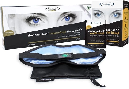 Pacchetto di cura premium per occhi secchi, blefarite e MGD - Impacco oculare riscaldabile e rinfrescante riutilizzabile - 40x strisce di cotone biodegradabile per gli occhi - maschera a microonde sicura