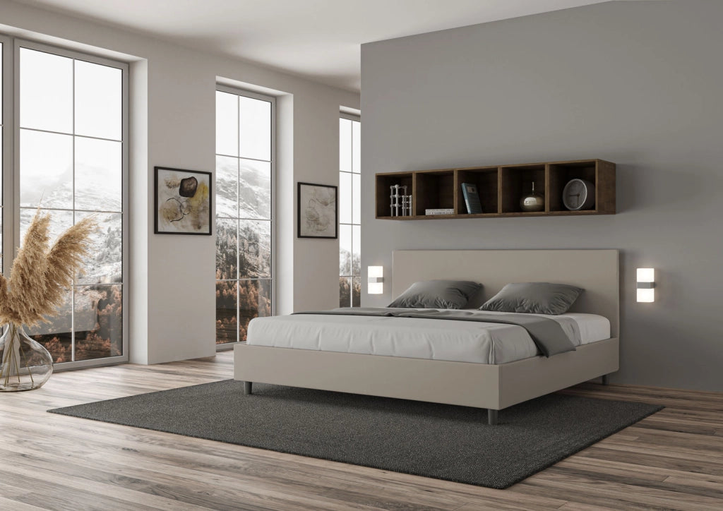 BS COM Letto con rete imbottito 180x200 similpelle tortora