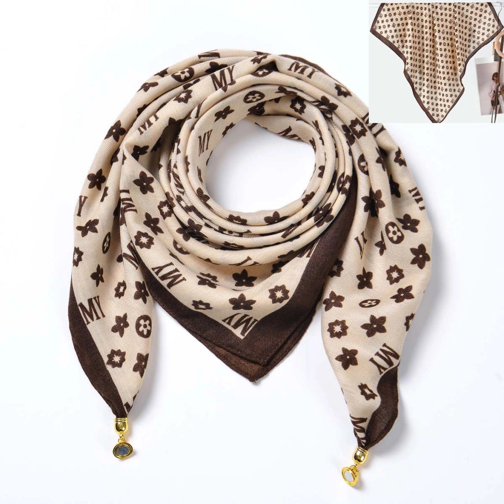 Sciarpa quadrata da donna in seta, stile pastorale, fresca ed elegante, 89 cm, foulard/scialle versatile ed elegante.