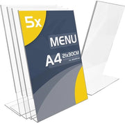 Set di 5 supporti per tavolo A4 trasparenti in acrilico L - Dimensioni 30 x 21 cm - Adatto per ufficio/ negozio/ristorante