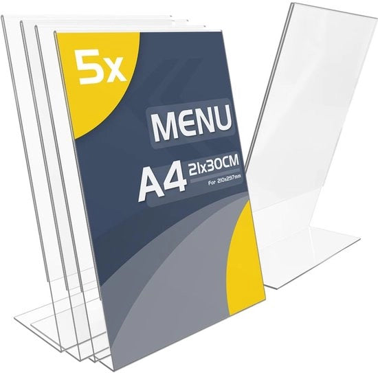 Set di 5 supporti per tavolo A4 trasparenti in acrilico L - Dimensioni 30 x 21 cm - Adatto per ufficio/ negozio/ristorante