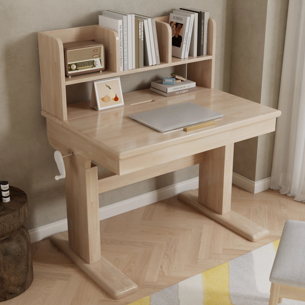Tavolino per bambini, scrivania in legno massello regolabile in altezza, piano pieghevole da 0¡ã a 43¡ã, vano portaoggetti, certificato di sicurezza, pe