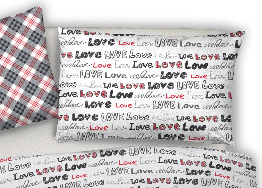 Copripiumino Sacco Piumone Pensieri Delicati 100% Cotone Disegno Love Love - Matrimoniale - Grigio