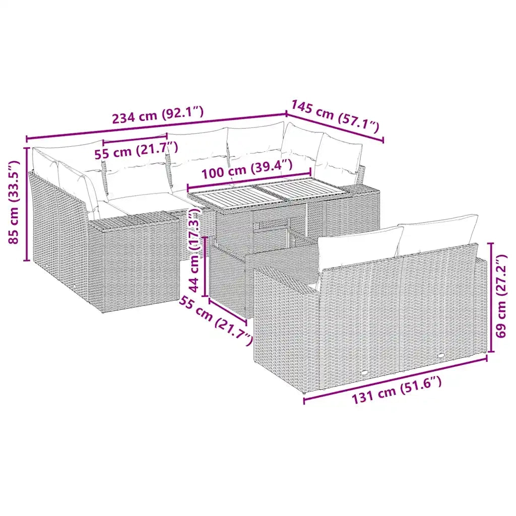 Set Divani da Giardino 11 pz con Cuscini Beige in Polyrattan 3274591