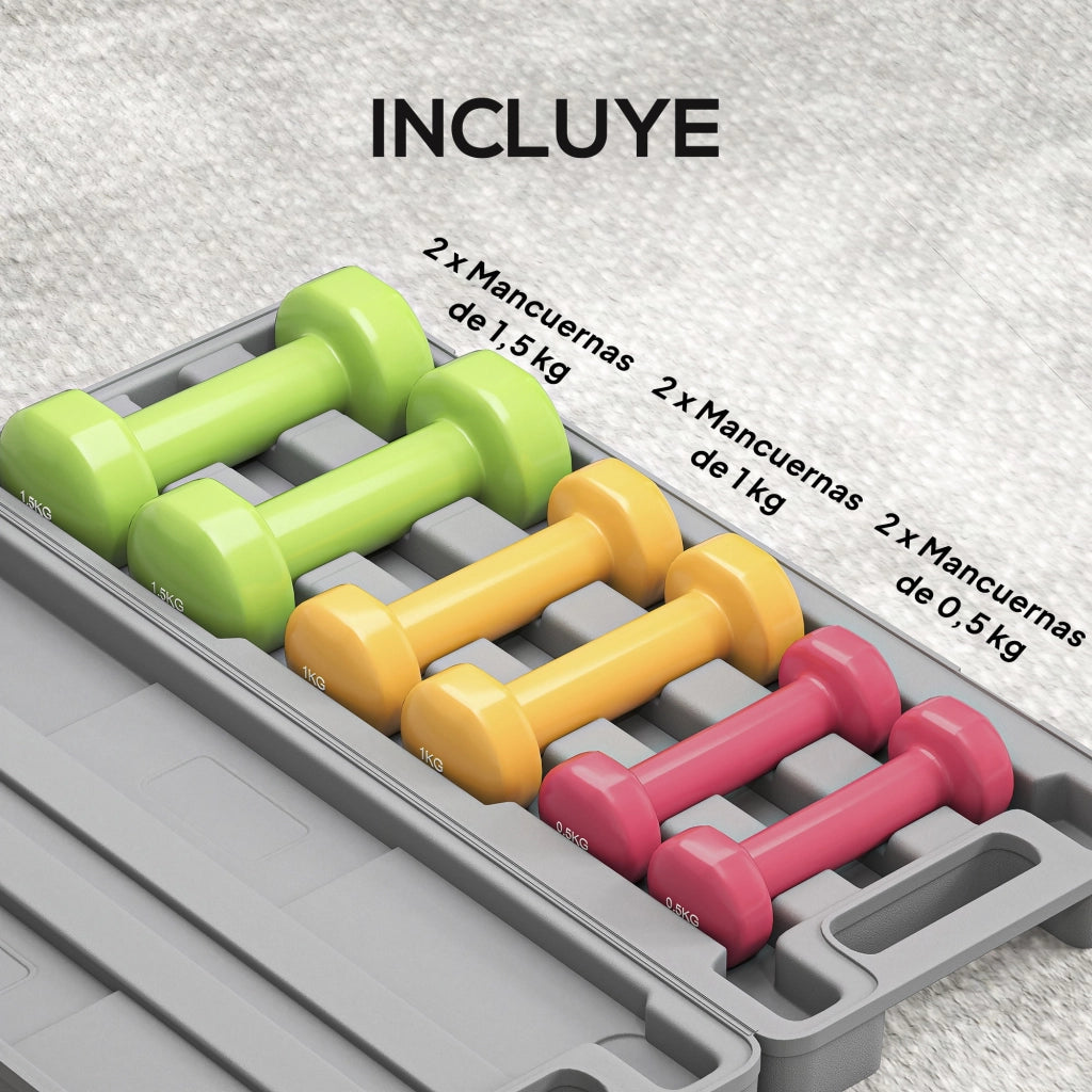 Set 6 manubri esagonali 1,5kg 1kg 0,5kg ¨C zephmum ¨C neoprene multicolore 43x18x7,5 cm