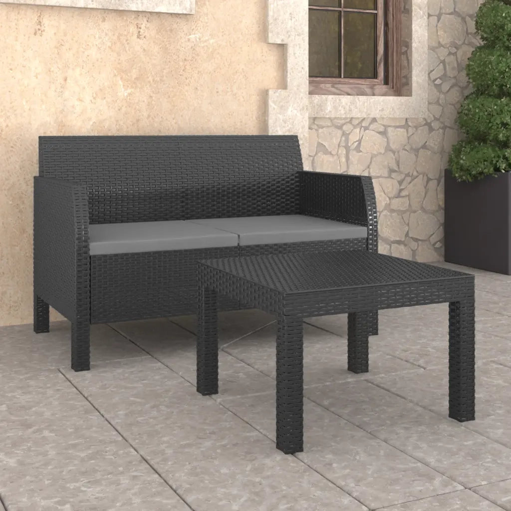 Set Divani da Giardino 2 pz | Set Salotto da Giardino con Cuscini in Rattan PP Antracite