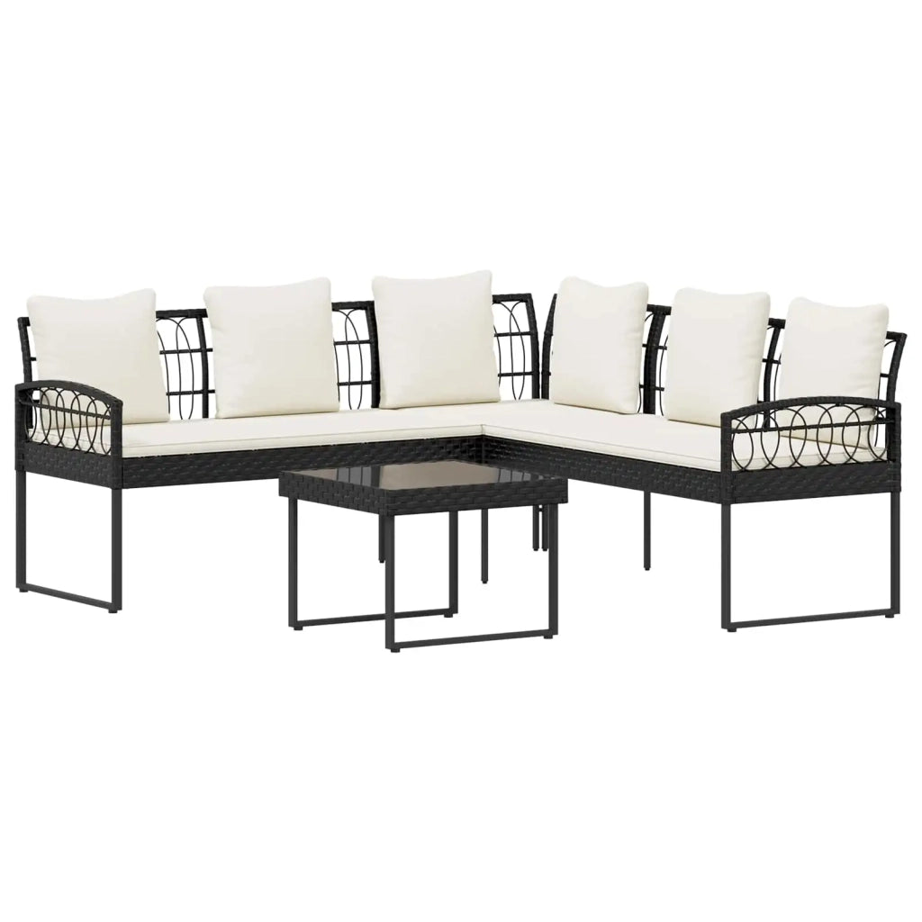 Set Divano da Giardino con cuscino 2 pz | Set Salotto da Giardino Nero e Crema