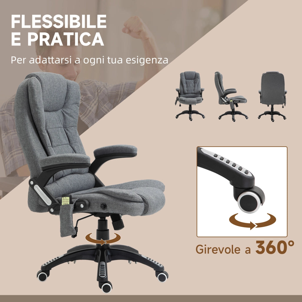 Poltrona Massaggiante Reclinabile con Dondolo e Riscaldamento ¨C Zephmum ¨C Tessuto Grigio