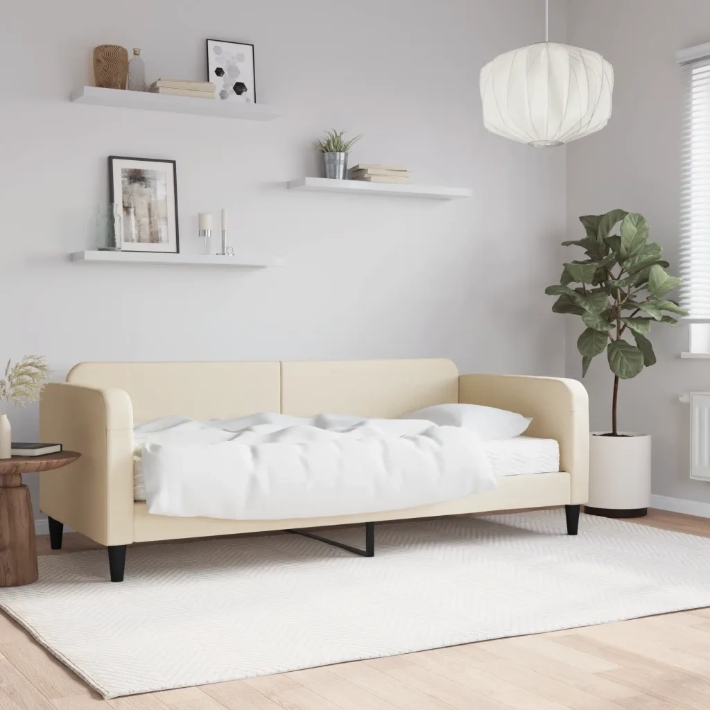 Divano Letto con Materasso Crema 100x200 cm in Tessuto 3196807