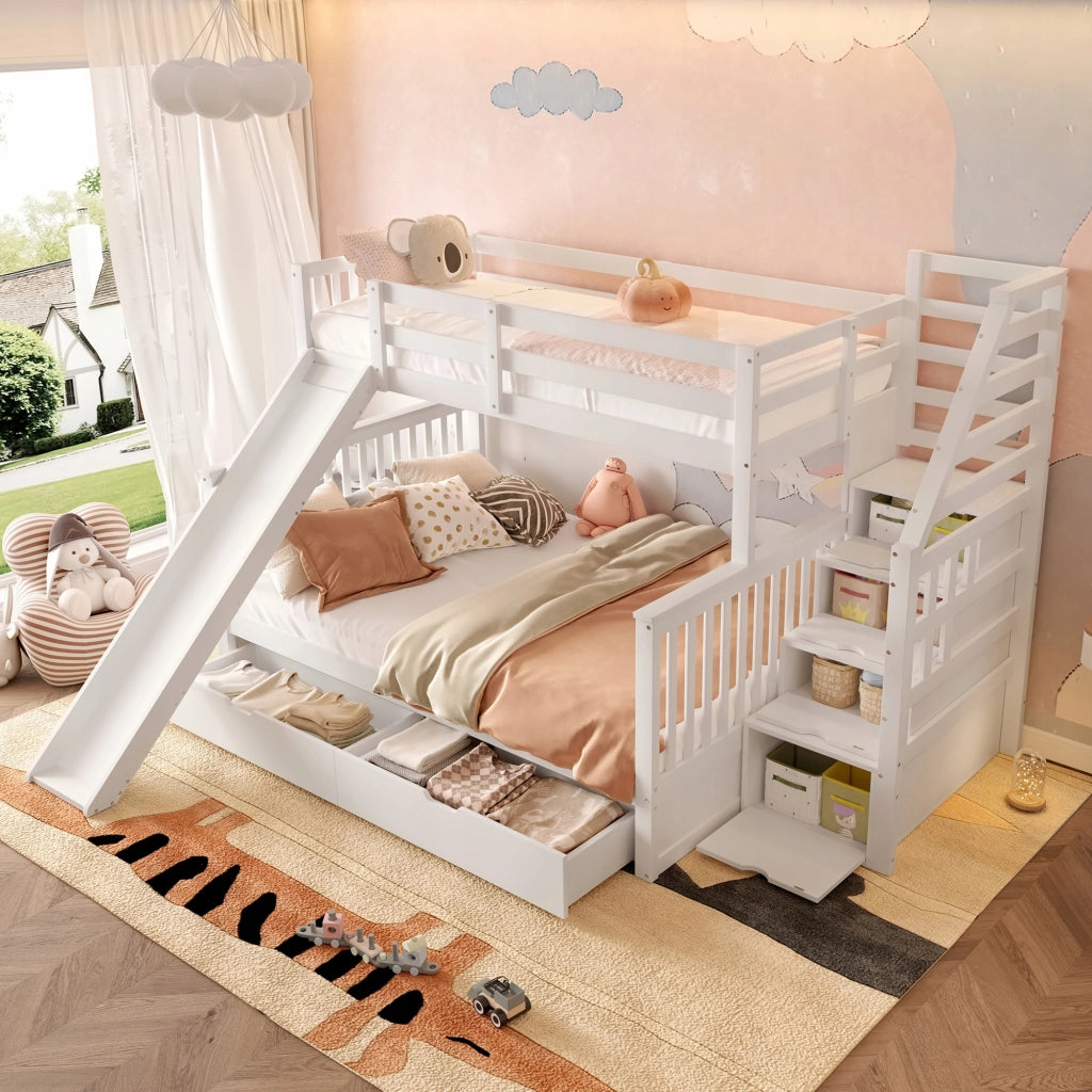 Letto a castello con scivolo - Xylo - 90/140x200 cm - Bianco - Senza materasso