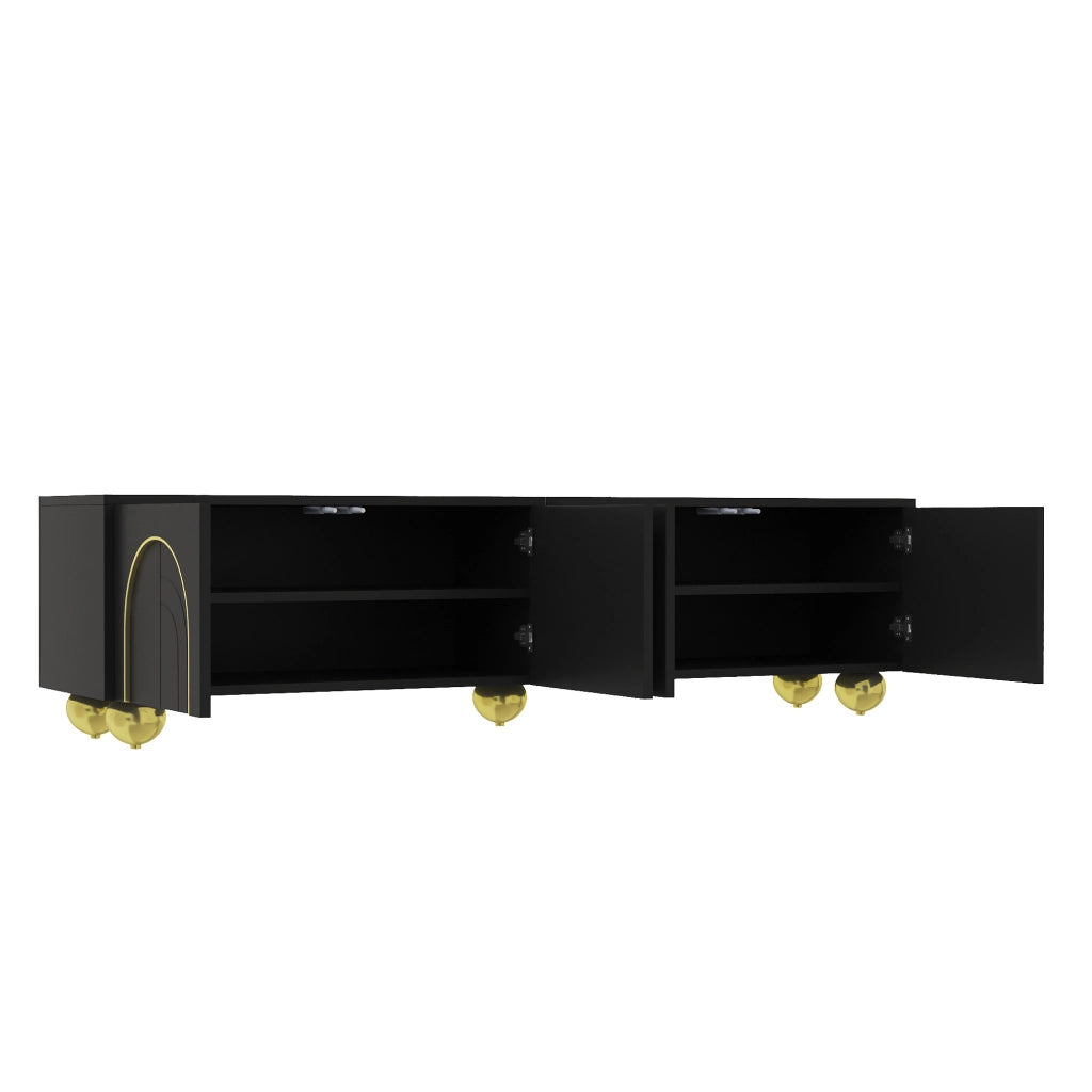 Mobile TV con Ante Strutturate e Ripiani ¨C MINIMAL ¨C Gambe Dorate, Push-to-Open
