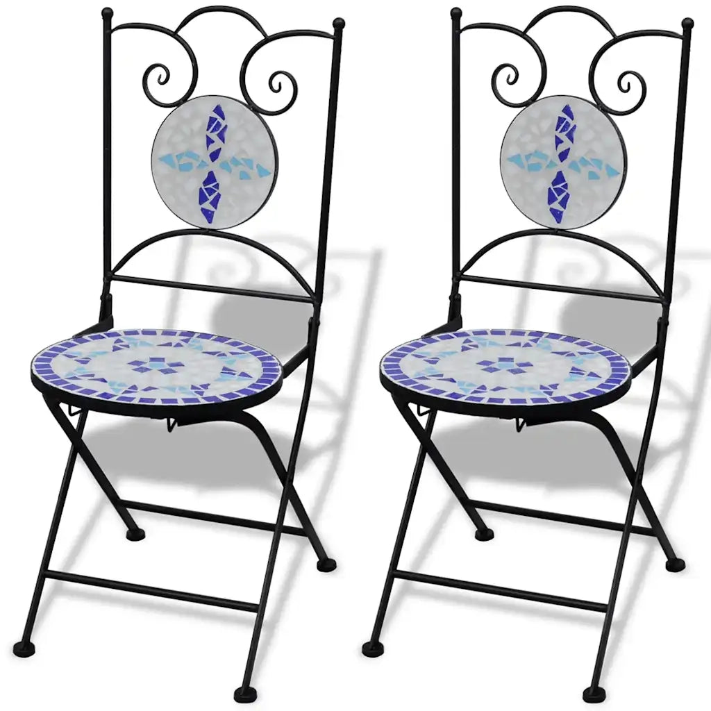 Set da Bistrot 3 pz | Set Salotto da Giardino in Piastrelle di Ceramica Blu e Bianco