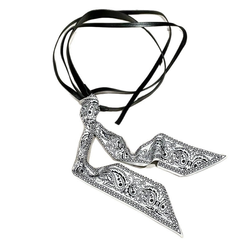 Sciarpa-cintura lunga in stile coreano con motivo paisley bianco e nero, nuovo accessorio da donna per la vita, da abbinare a cinture e catene per pantaloni.