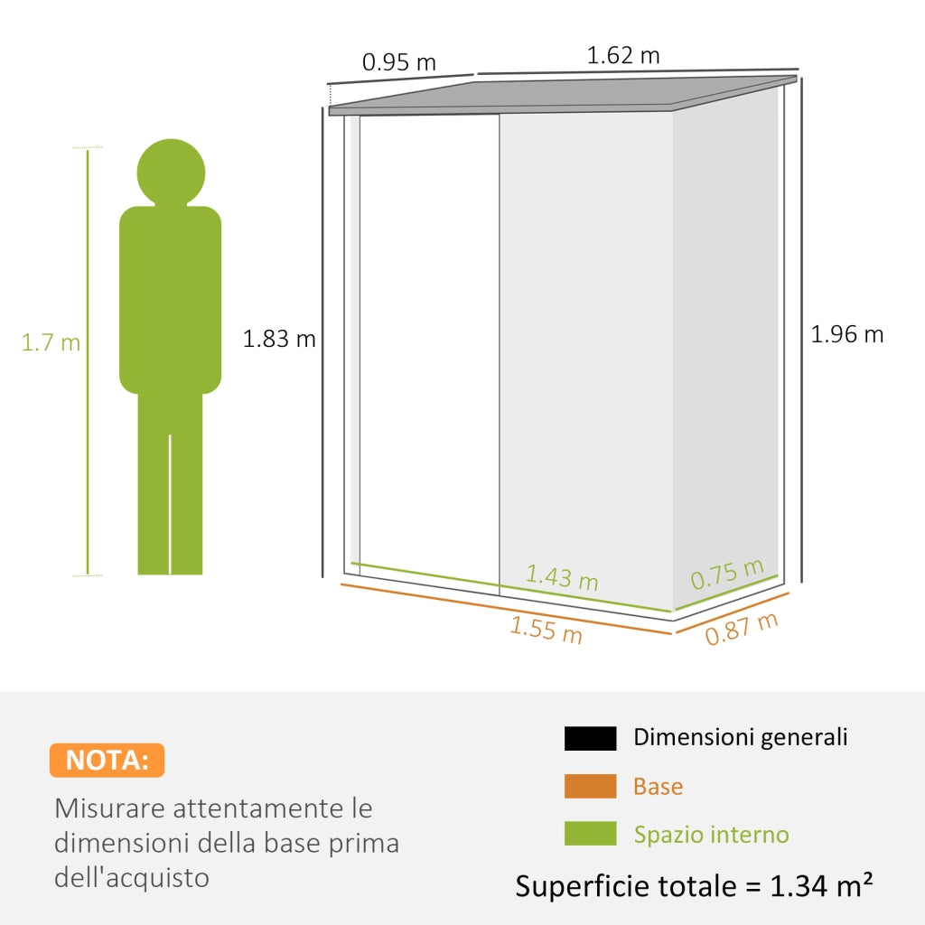 Casetta da Giardino in Acciaio ¨C Xylo ¨C Verde, 161.5x94.5x196cm, Porta Attrezzi con Catenaccio