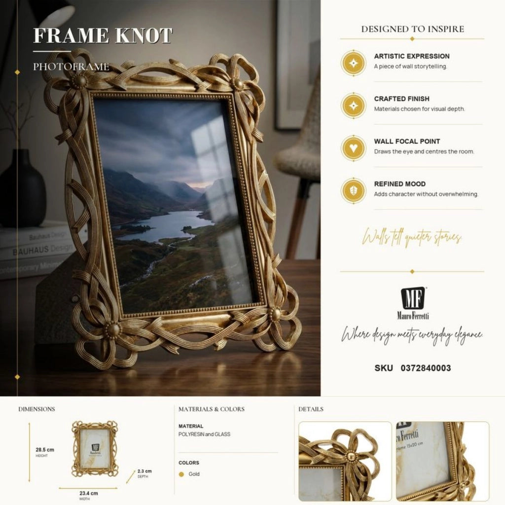 Cornice portafoto Knot oro con decoro a nodi 15x20 cm