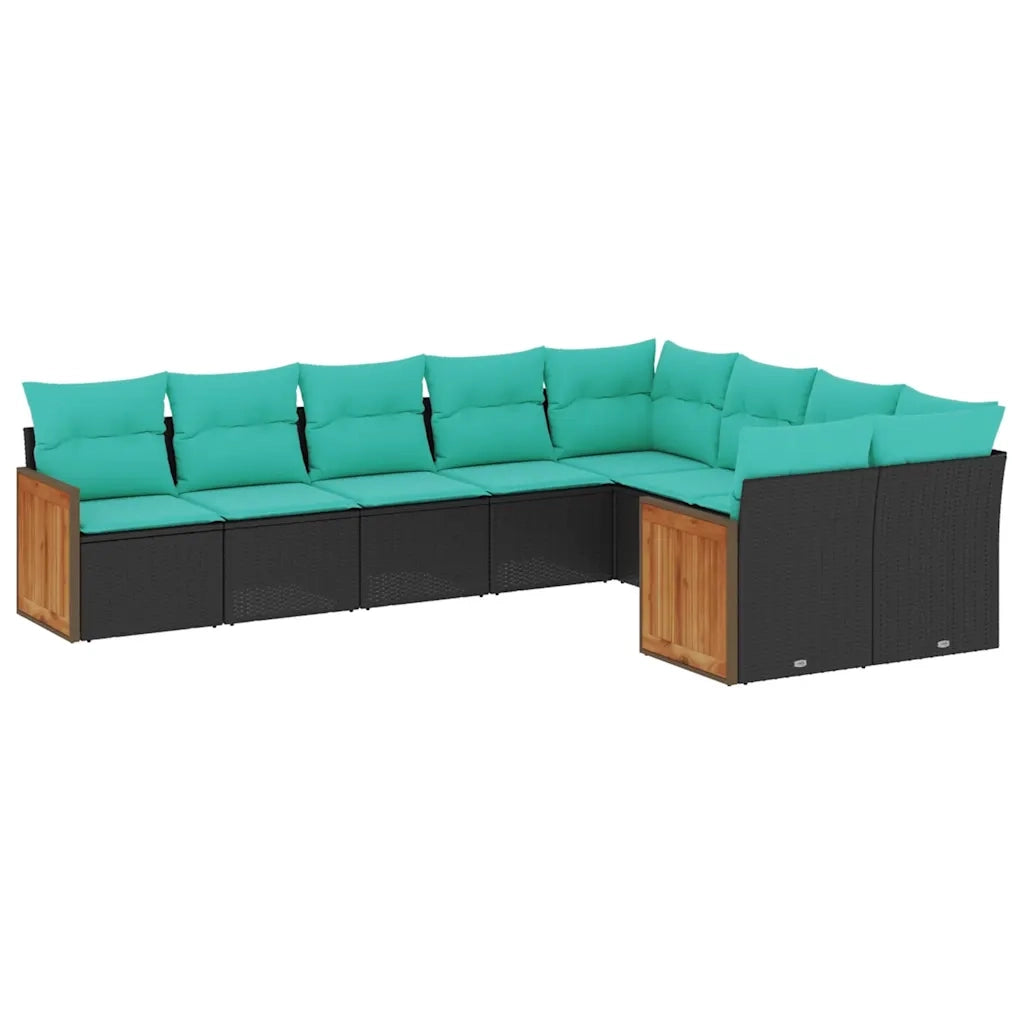 Set Divani da Giardino 9 pz con Cuscini Nero in Polyrattan 3227982
