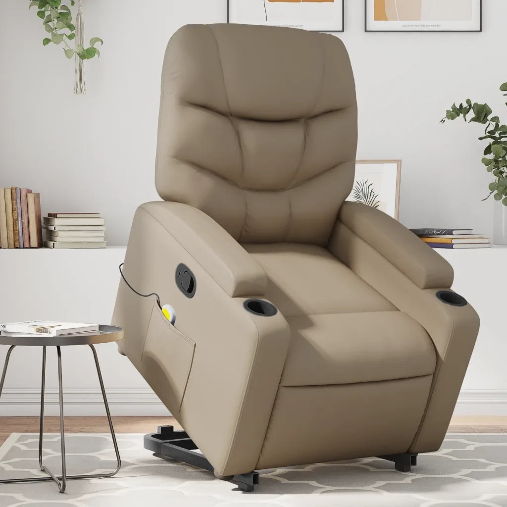 Poltrona | Sedia Relax Alzapersone Massaggi Reclinabile Cappuccino Similpelle