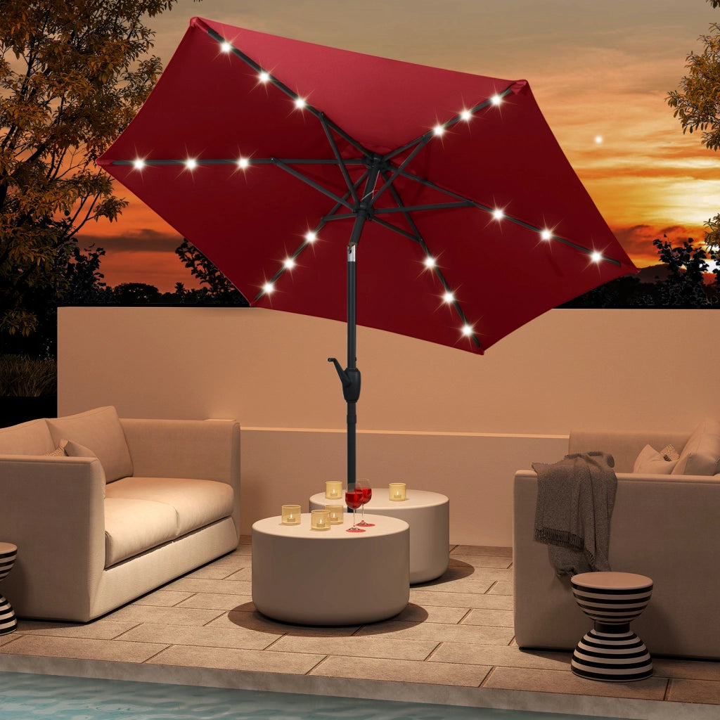 Ombrello da mercato per esterni con pannello solare da tavolo per giardino, Ombrellone da patio 230 cm Rosso Bordeaux